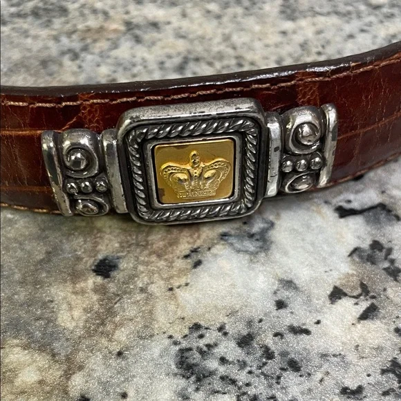 Brown Leather Belt with Silver and Gold Accents - Picture 7 of 9